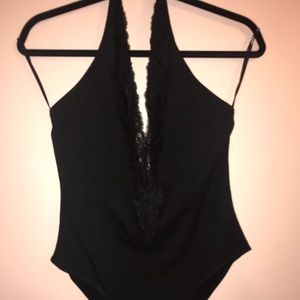 NWT Black Lace Plunge Bodysuit